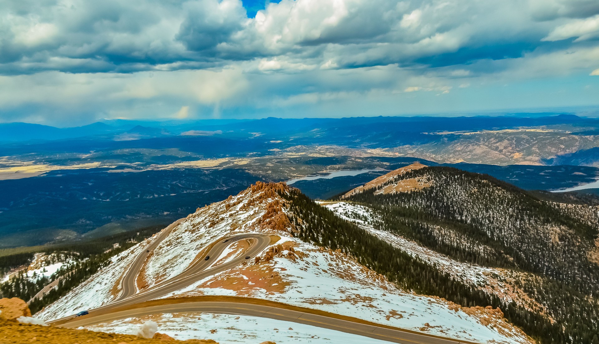 Winding road, serpentine in the mountains up to the Pikes Peak Mountain, Colorado, US